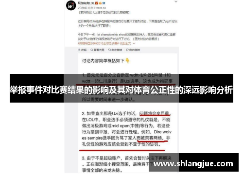 举报事件对比赛结果的影响及其对体育公正性的深远影响分析