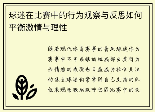 球迷在比赛中的行为观察与反思如何平衡激情与理性